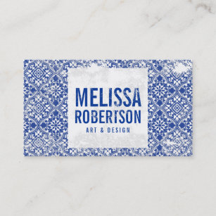 Distressed Blue Tile Pattern Designers Business Card