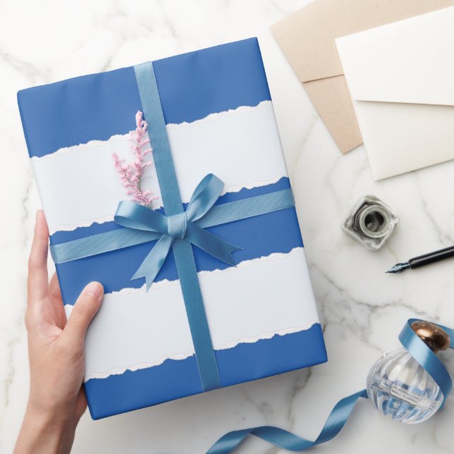 Distressed Blue White Stripes Faux Ripped  Wrapping Paper (Gifting)