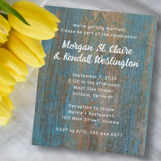 Distressed Blue Wood Wedding Budget Invitations Flyer (Creator Uploaded)