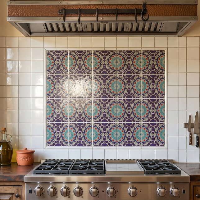 Distressed Bohemian Teal and Plum Moroccan Mosaic Ceramic Tile (Creator Uploaded)