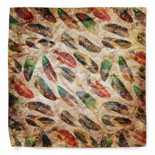 Distressed Boho Feathers Pattern Bandana