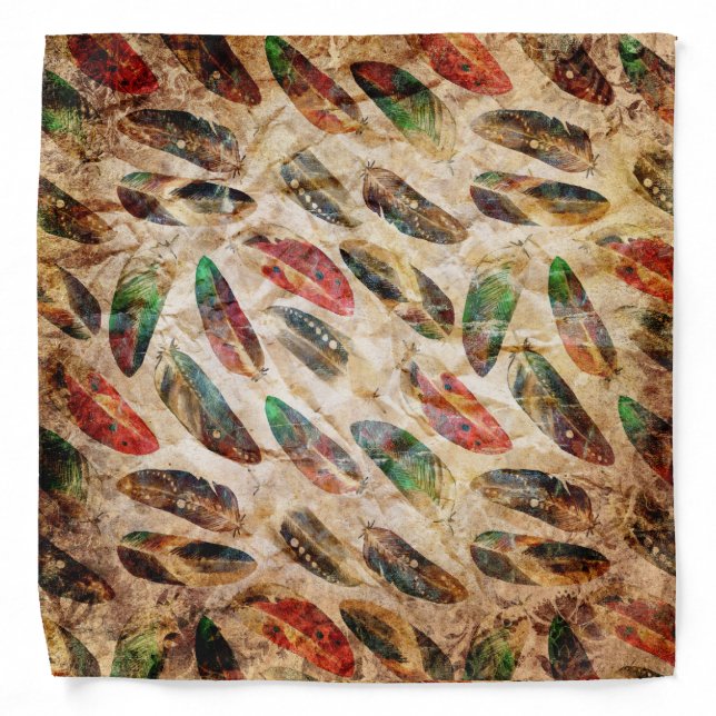 Distressed Boho Feathers Pattern Bandana (Front)