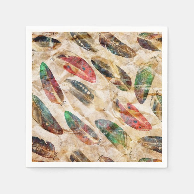 Distressed Boho Feathers Pattern  Napkins (Front)