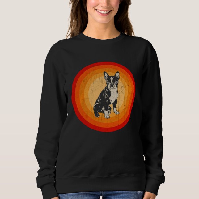 Distressed Boston Terrier  Retro Style Sweatshirt (Front)