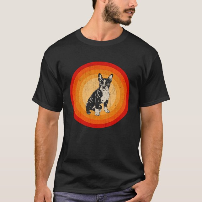 Distressed Boston Terrier  Retro Style T-Shirt (Front)