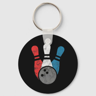 Distressed Bowling For Men Bowling Pins And Ball Keychain