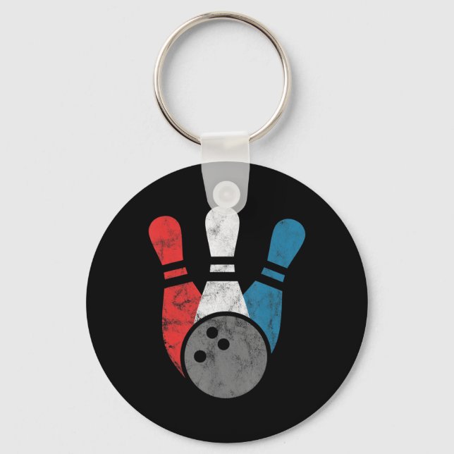 Distressed Bowling  For Men  Bowling Pins And Ball Keychain (Front)