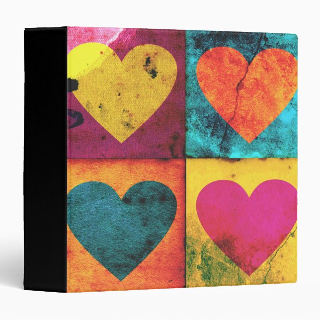 Distressed Bright Pop Art Heart 3 Ring Binder (Front/Spine)