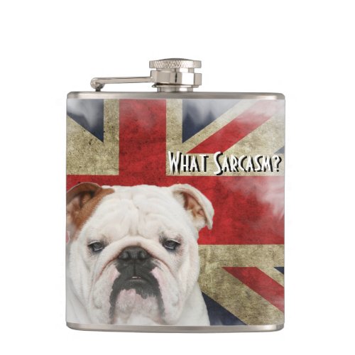 Distressed British Flag Union Jack Bulldog Face Hip Flask