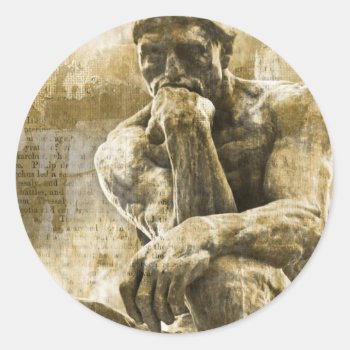 Distressed Bronze Statue Auguste Rodin The Thinker Classic Round Sticker by IAmTrending at Zazzle