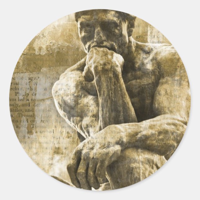 Distressed bronze statue Auguste Rodin the thinker Classic Round Sticker (Front)