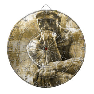 Distressed bronze statue Auguste Rodin the thinker Dartboard With Darts