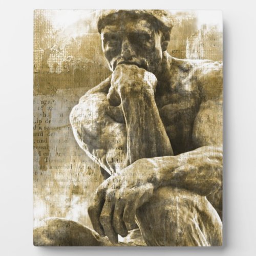 Distressed bronze statue Auguste Rodin the thinker Plaque