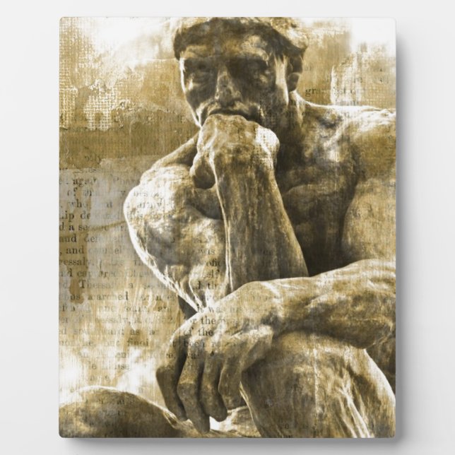 Distressed bronze statue Auguste Rodin the thinker Plaque (Front)