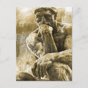 Distressed bronze statue Auguste Rodin the thinker Postcard