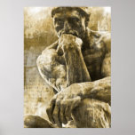 Distressed bronze statue Auguste Rodin the thinker Poster