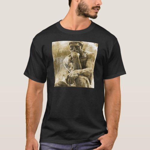 Distressed bronze statue Auguste Rodin the thinker T_Shirt