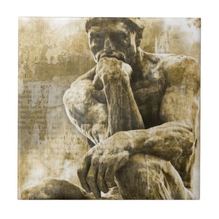 Distressed Bronze Statue Auguste Rodin The Thinker Tile