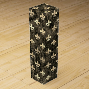 Distressed Brown Gold Fleur De Lis Wine Box