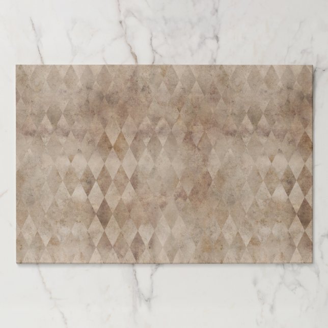 Distressed Brown Harlequin Paper Placemats (Front)