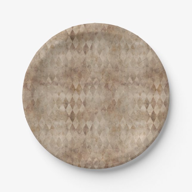 Distressed Brown Harlequin  Paper Plates (Front)