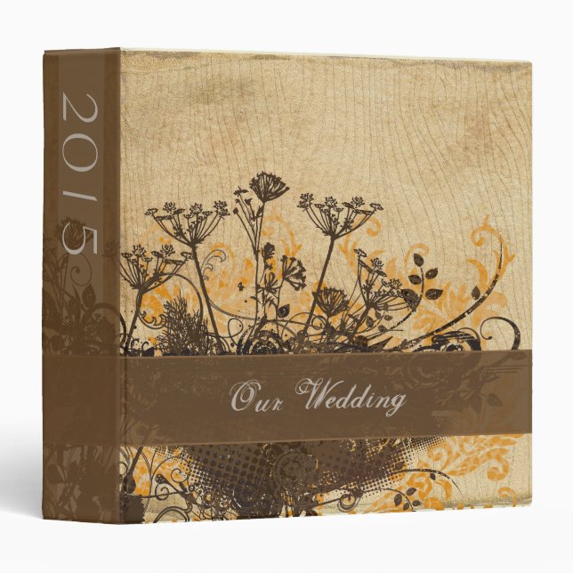 Distressed Brown Wild Flowers Wood Grain Binder (Front/Spine)