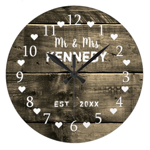 Distressed Brown Wood Wedding Anniversary Large Clock