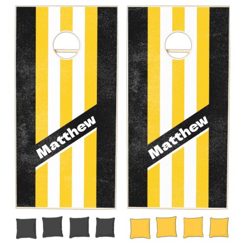 Distressed Bumblebee Nostalgic Pin Striped Name Cornhole Set