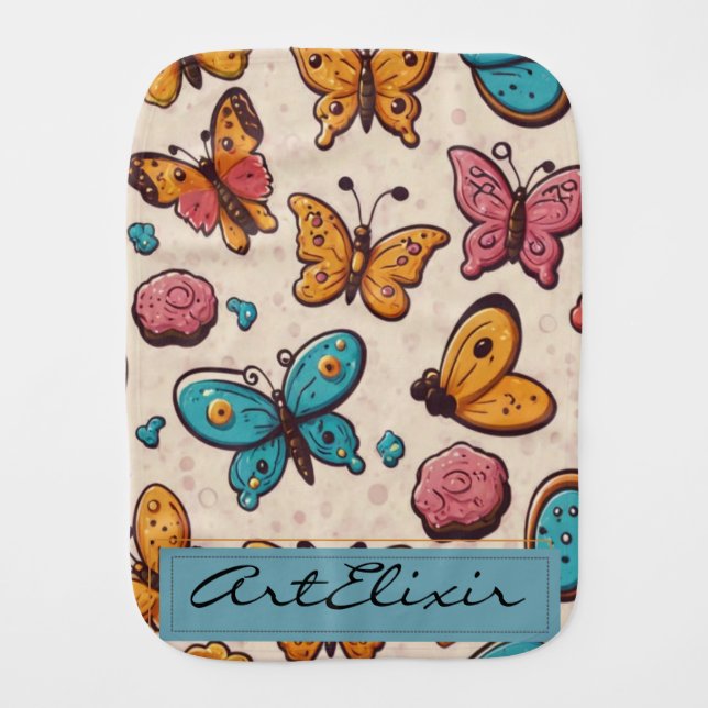 Distressed Butterflies Print  Baby Burp Cloth (Front)