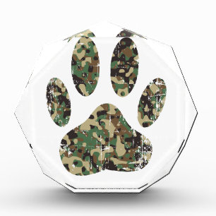 Distressed Camo Dog Paw Print Acrylic Award