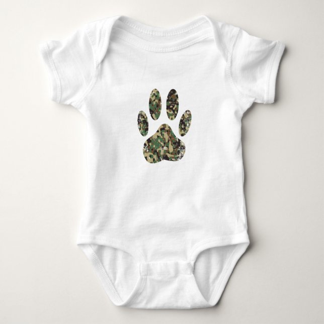 Distressed Camo Dog Paw Print Baby Bodysuit (Front)