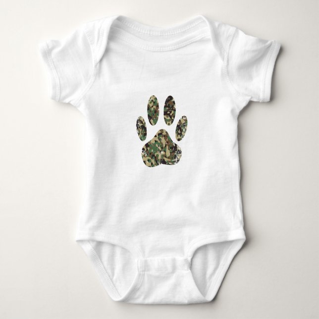 Distressed Camo Dog Paw Print Baby Bodysuit (Front)