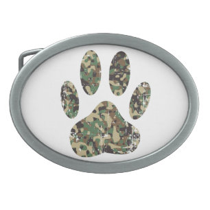 Distressed Camo Dog Paw Print Belt Buckle
