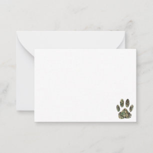 Distressed Camo Dog Paw Print Blank Note Card