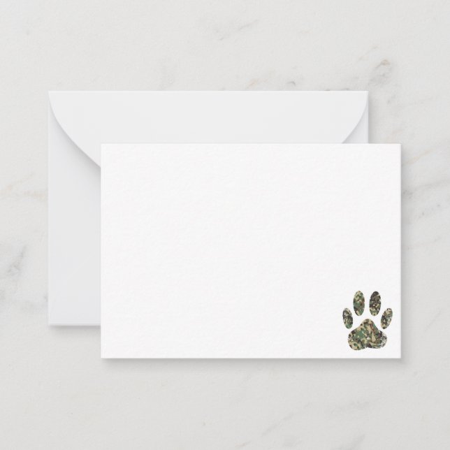 Distressed Camo Dog Paw Print Blank Note Card (Front)