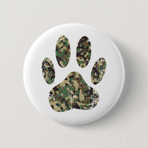 Distressed Camo Dog Paw Print Button