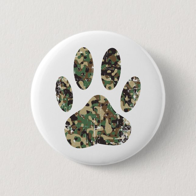Distressed Camo Dog Paw Print Button (Front)