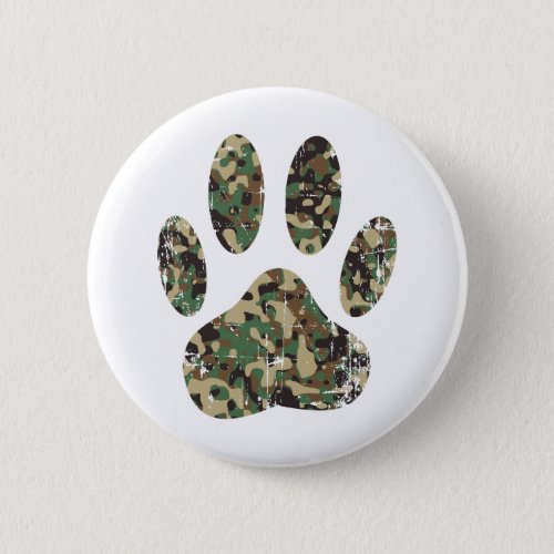 Distressed Camo Dog Paw Print Button
