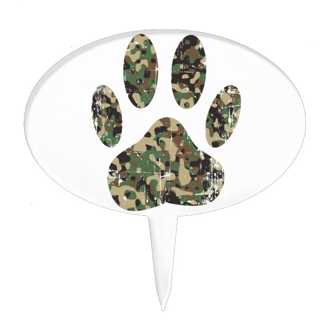 Distressed Camo Dog Paw Print Cake Topper (Front)