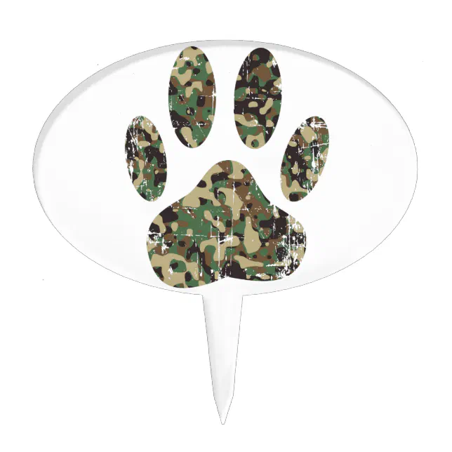 distressed-camo-dog-paw-print-cake-topper-zazzle