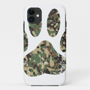 Distressed Camo Dog Paw Print iPhone 11 Case