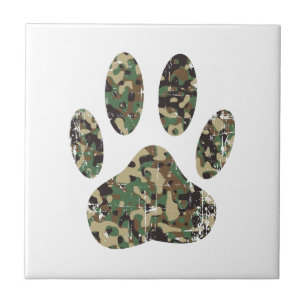 Distressed Camo Dog Paw Print Ceramic Tile