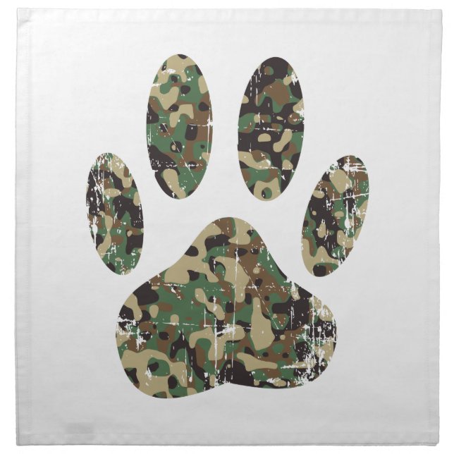Distressed Camo Dog Paw Print Cloth Napkin (Front)