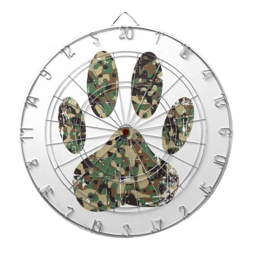 Distressed Camo Dog Paw Print Dartboard With Darts