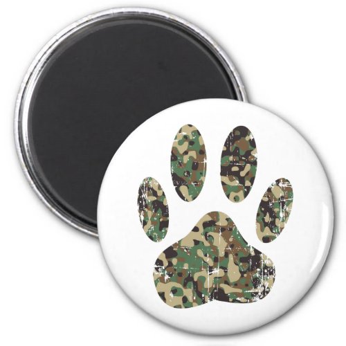 Distressed Camo Dog Paw Print Magnet