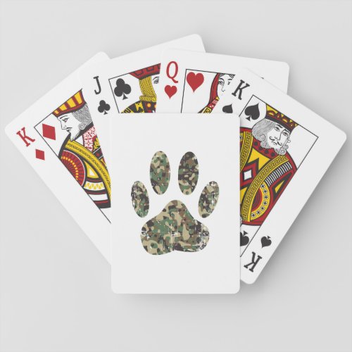 Distressed Camo Dog Paw Print Poker Cards