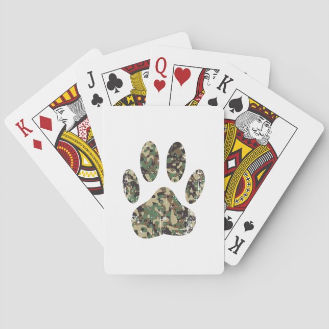 Distressed Camo Dog Paw Print Poker Cards (Back)
