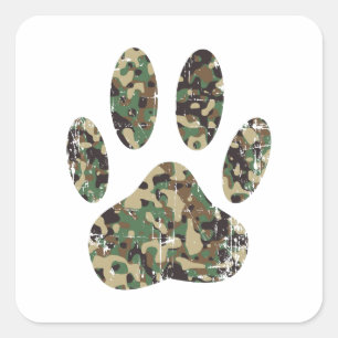 Distressed Camo Dog Paw Print Square Sticker