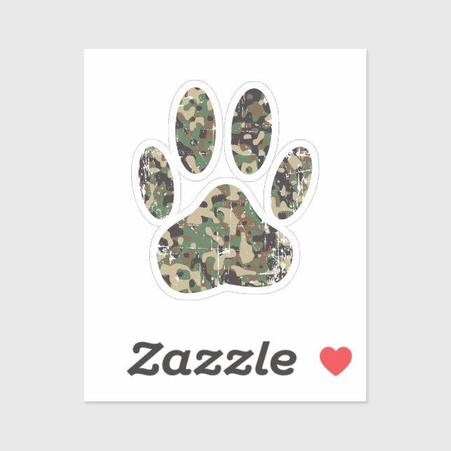 Distressed Camo Dog Paw Print Sticker (Sheet)