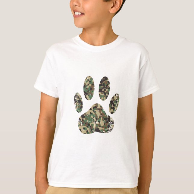 Distressed Camo Dog Paw Print T-Shirt (Front)